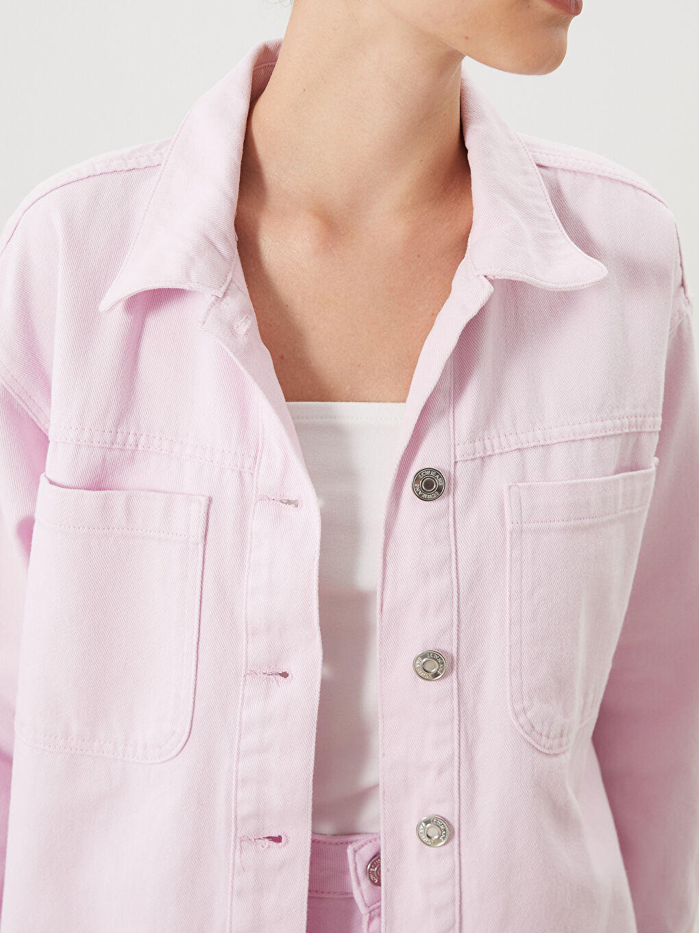 LCW Modest Collared Neck Women's Denim Jacket -S5RN09Z8-FGL
