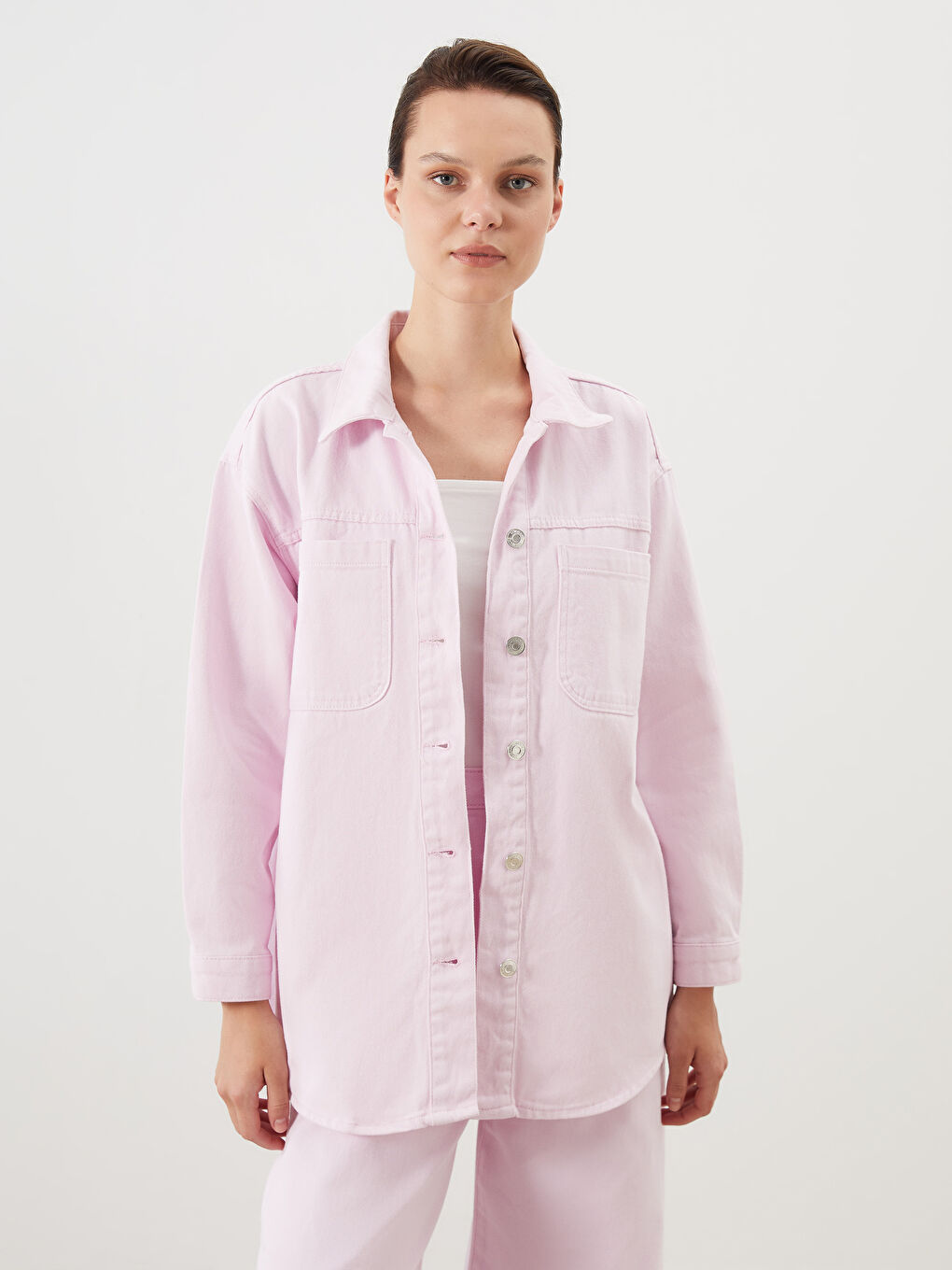LCW Modest Collared Neck Women's Denim Jacket -S5RN09Z8-FGL