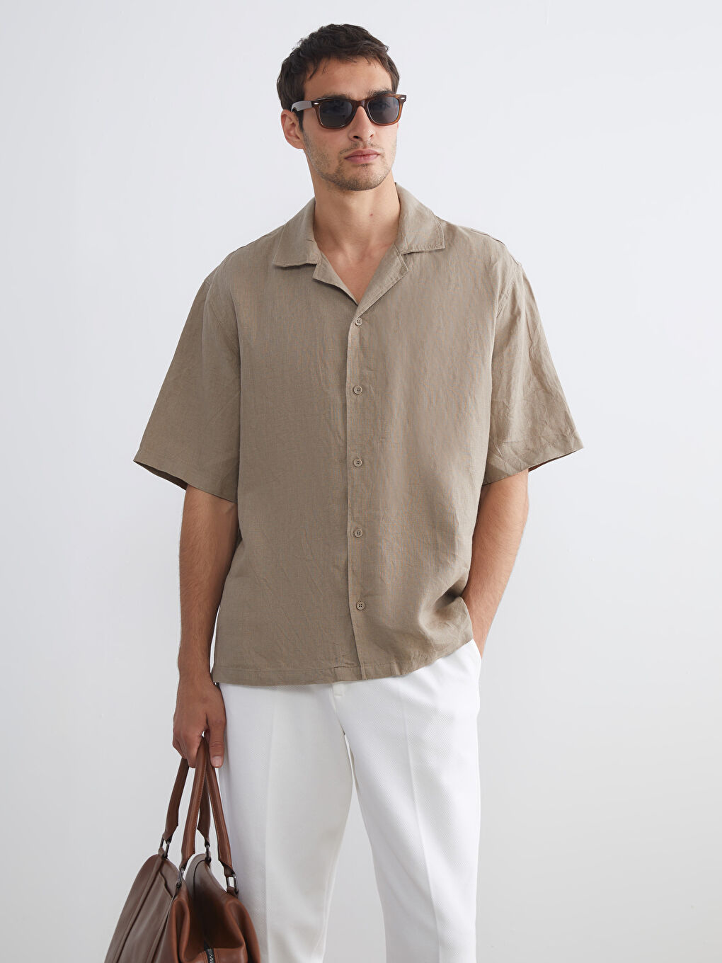 Relaxed Fit Resort Collar Short Sleeve 100% Linen Men's Shirt