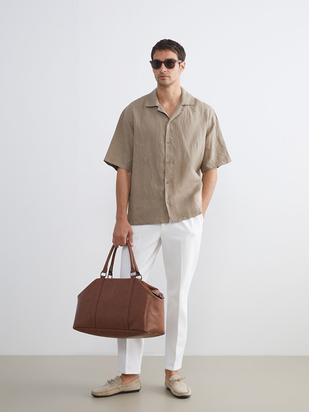 Relaxed Fit Resort Collar Short Sleeve 100% Linen Men's Shirt-1