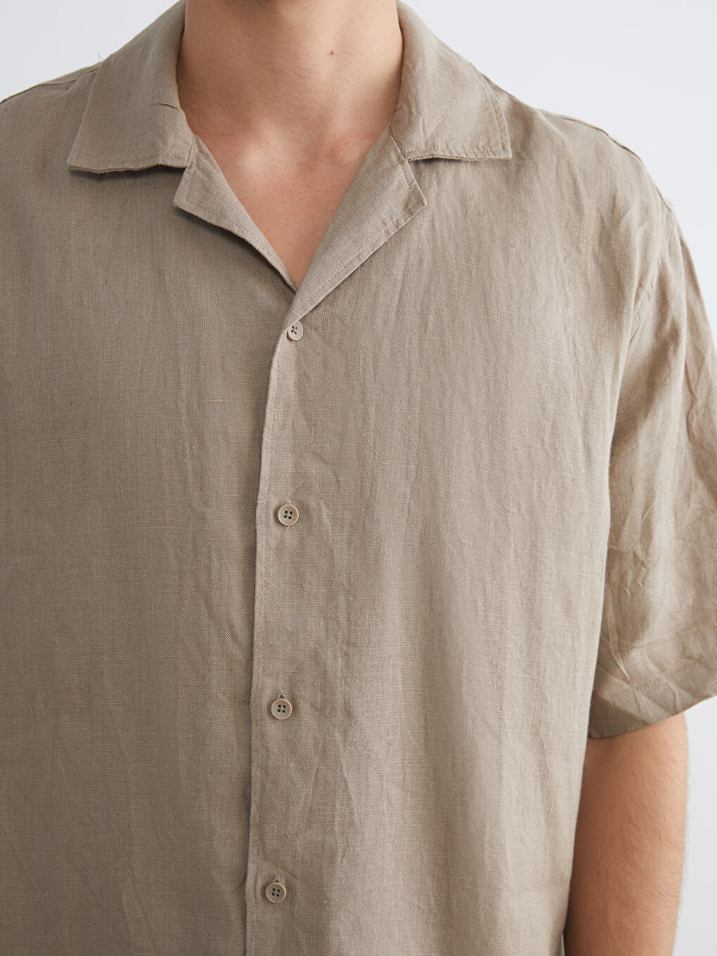Relaxed Fit Resort Collar Short Sleeve 100% Linen Men's Shirt-2