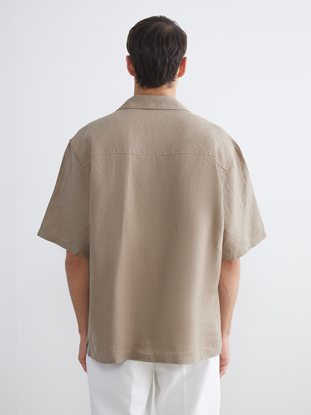 Relaxed Fit Resort Collar Short Sleeve 100% Linen Men's Shirt-3