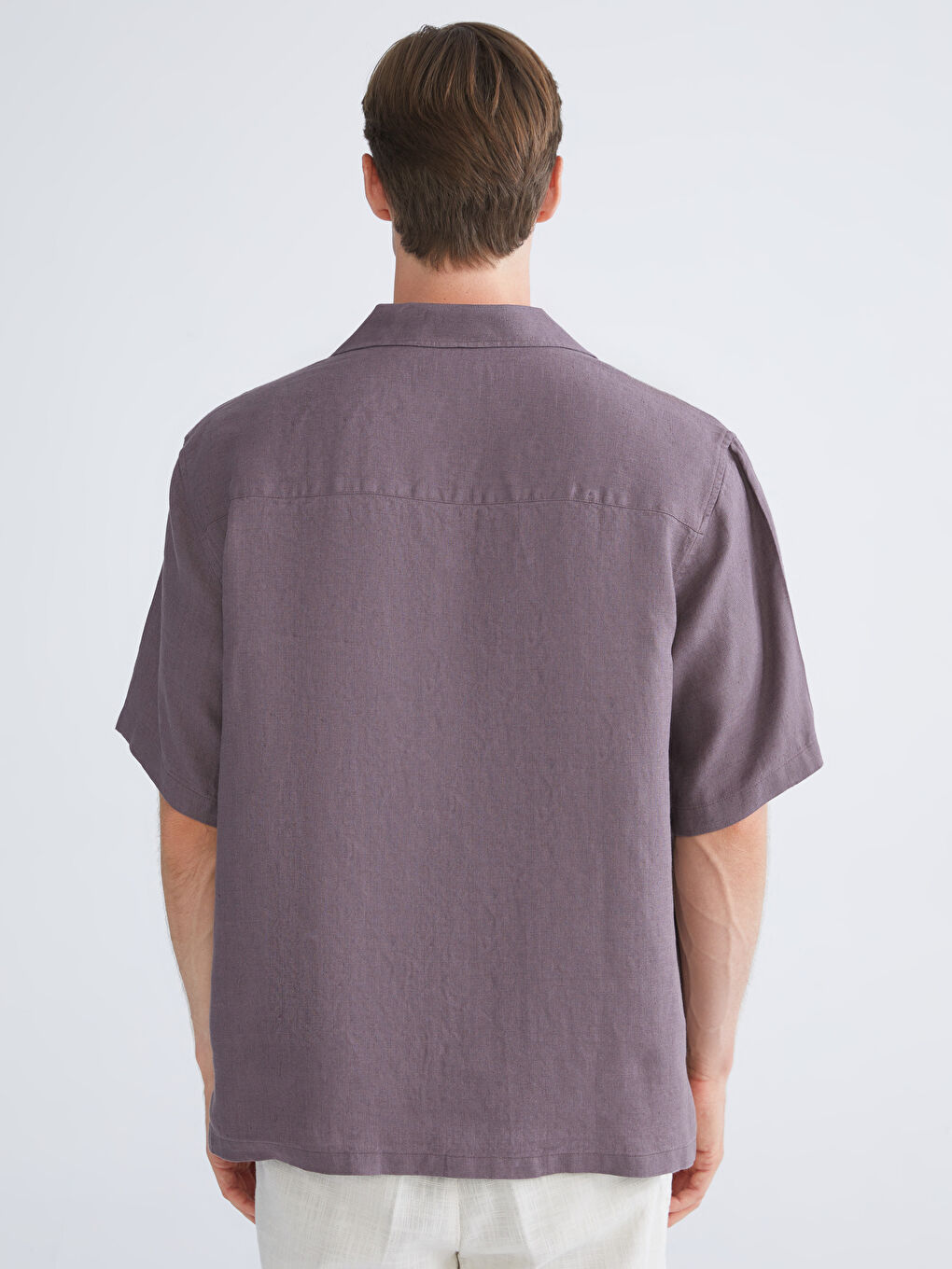 Mürdüm Rahat Kalıp Resort Yaka Kısa Kollu %100 Keten Erkek Gömlek-3