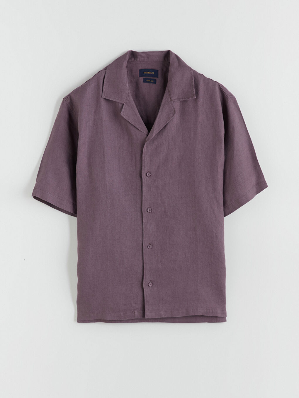 Mürdüm Rahat Kalıp Resort Yaka Kısa Kollu %100 Keten Erkek Gömlek-4