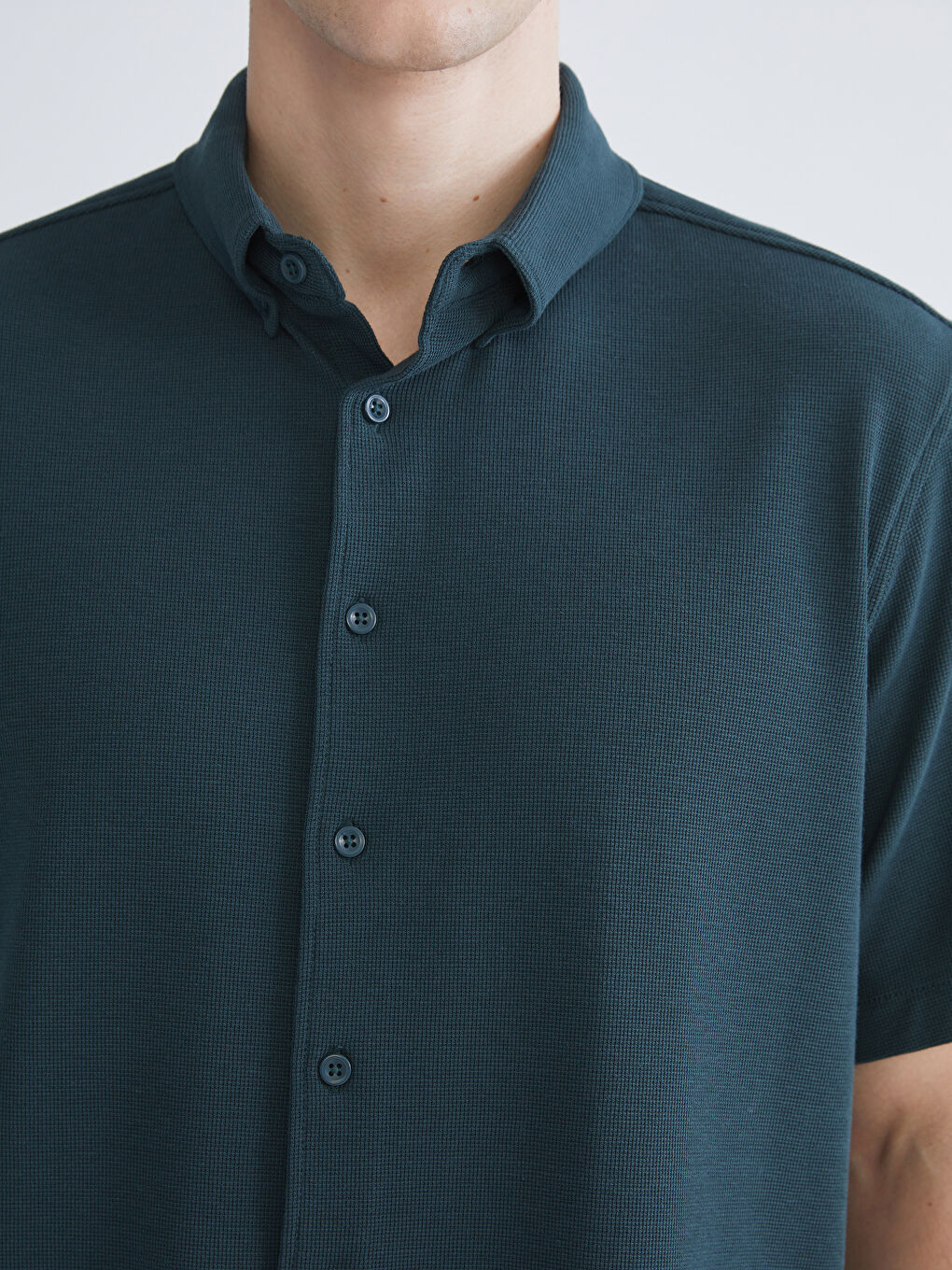 Petrol Regular Fit Kısa Kollu Erkek Gömlek-2
