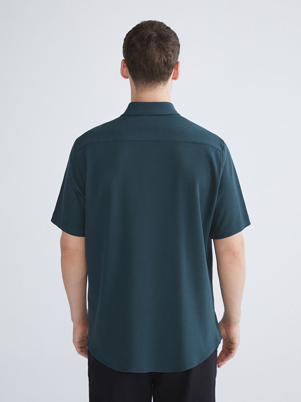 Petrol Regular Fit Kısa Kollu Erkek Gömlek-3