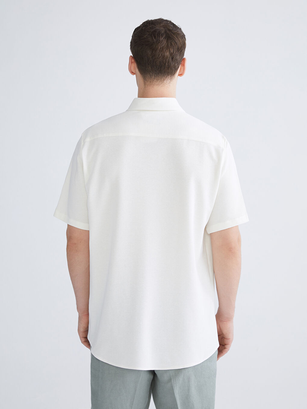 Ekru Regular Fit Kısa Kollu Erkek Gömlek-3