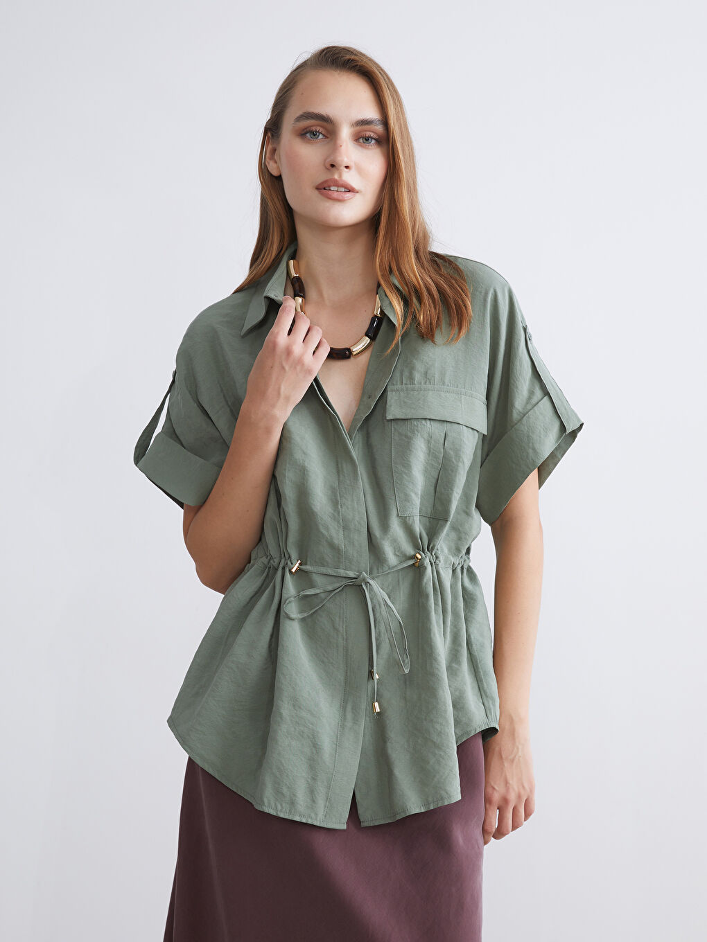 LCWAIKIKI Classic Modal Blend Oversize Women's Shirt -S5RN29Z8-8MS