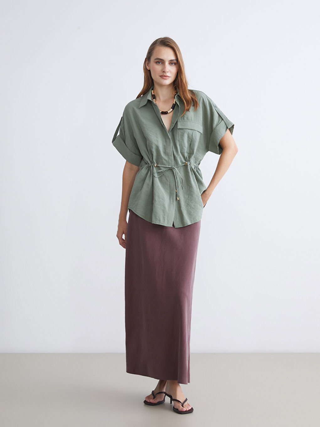 LCWAIKIKI Classic Modal Blend Oversize Women's Shirt -S5RN29Z8-8MS