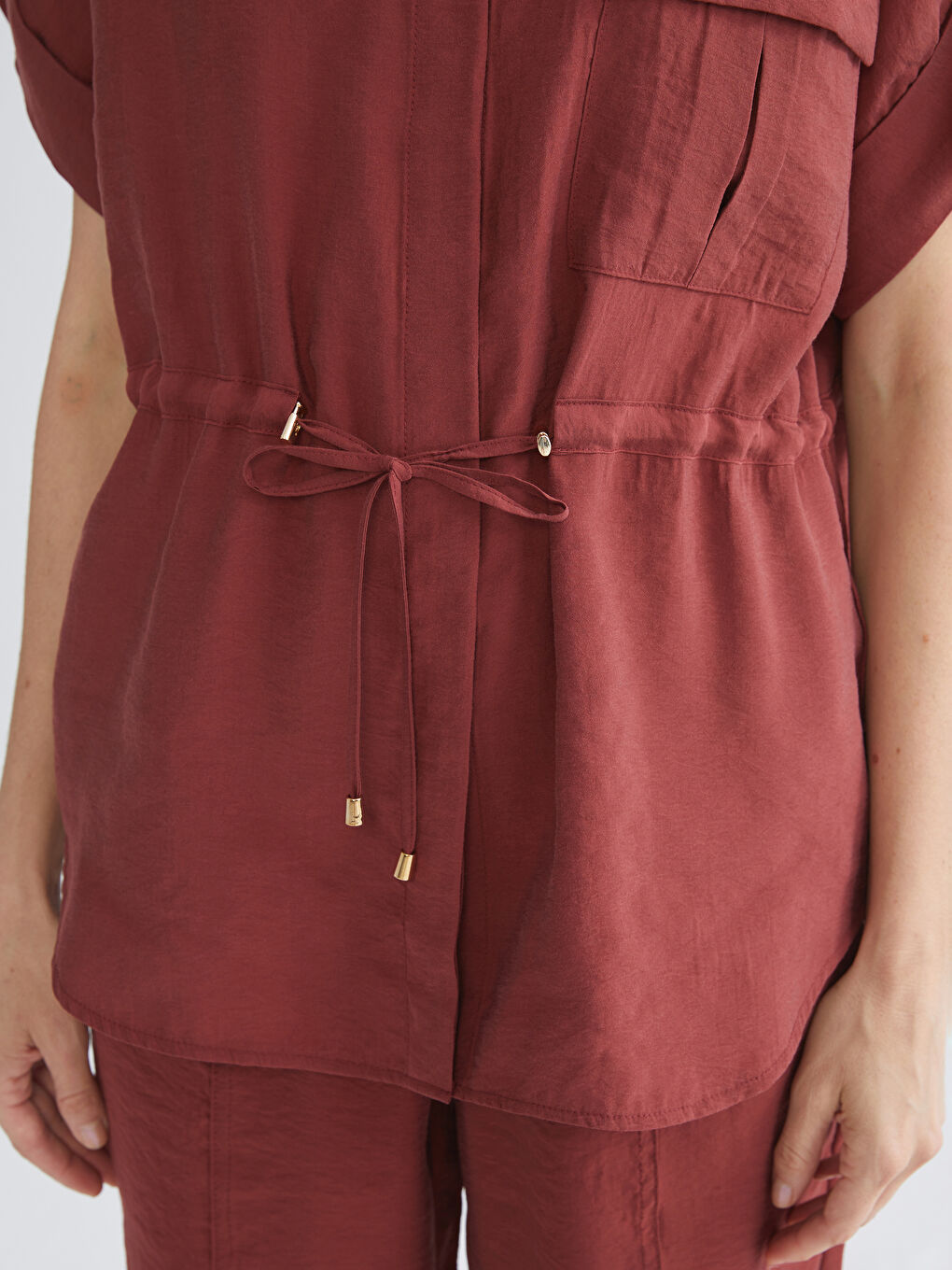 Bordo Oversize Modal Karışımlı Kadın Gömlek-2