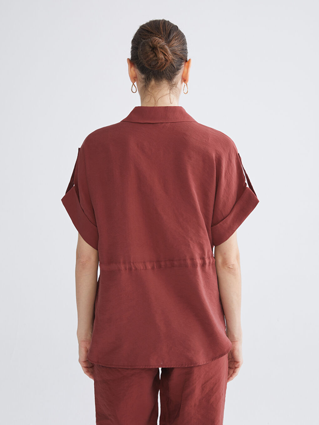 Bordo Oversize Modal Karışımlı Kadın Gömlek-3