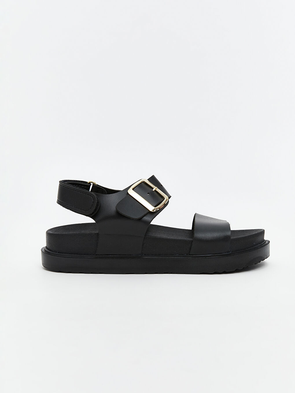 Siyah Deri Görünümlü Kız Çocuk Sandalet-1