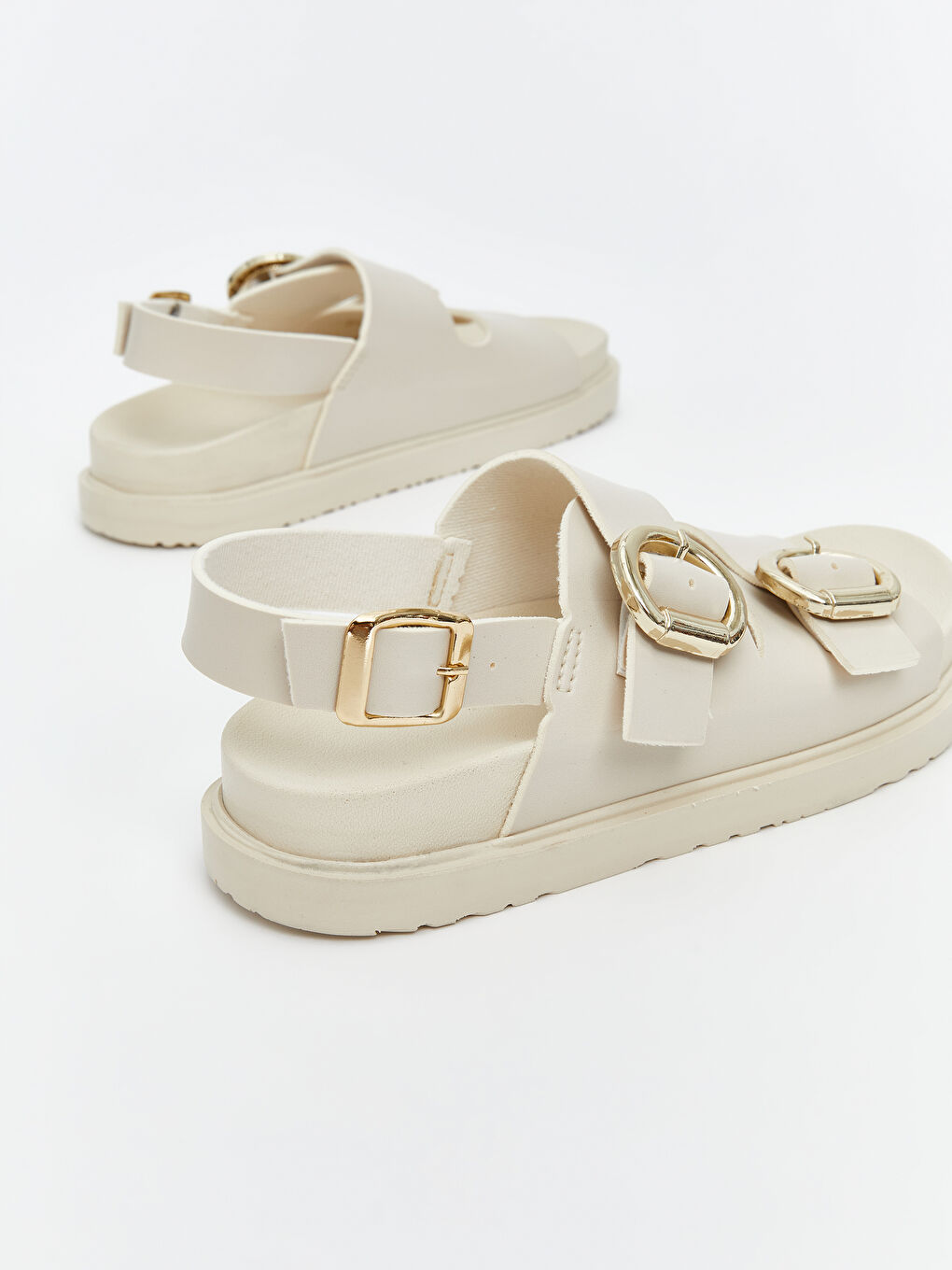 Bej Deri Görünümlü Kız Çocuk Sandalet-4