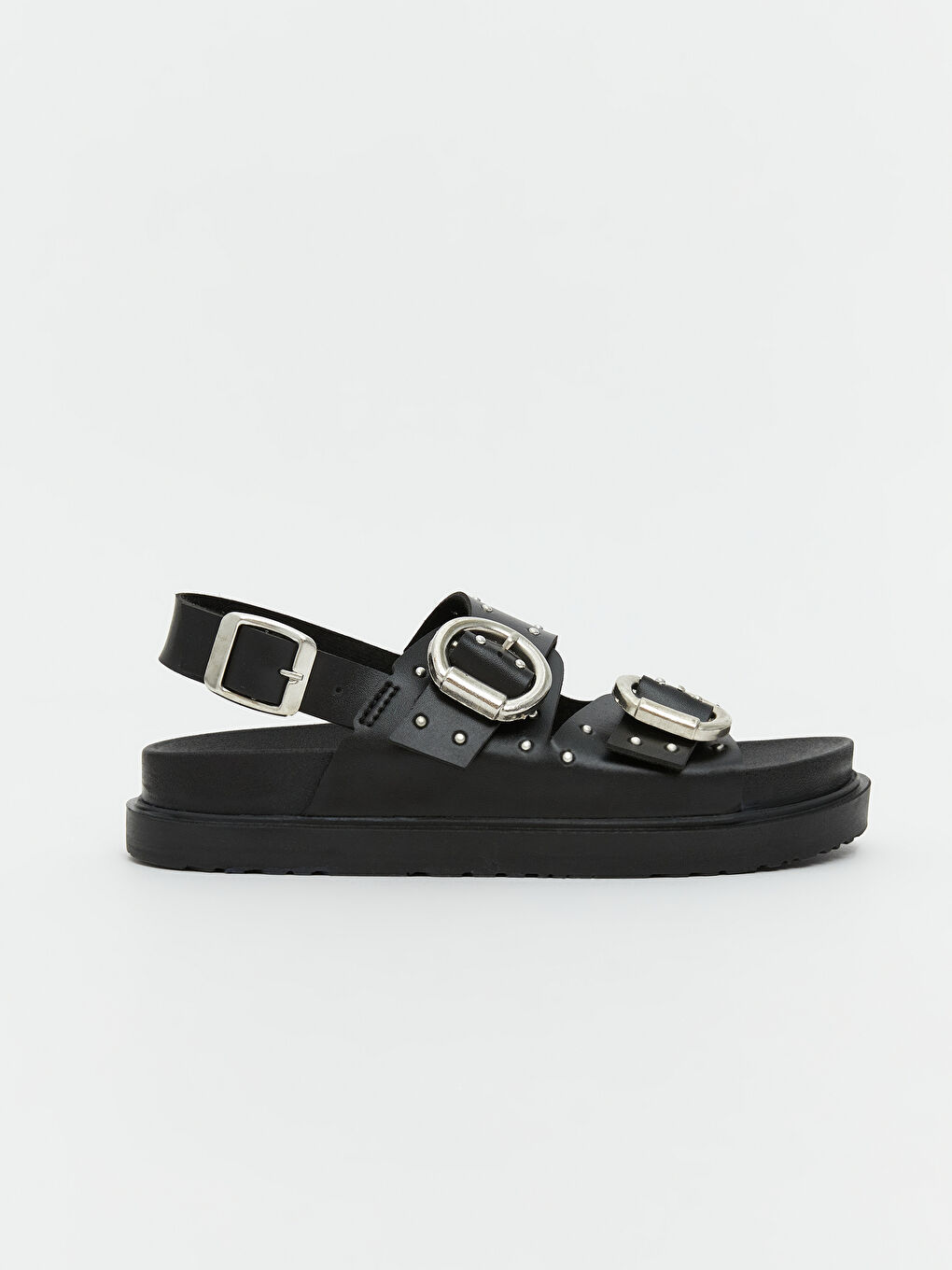 Siyah Deri Görünümlü Kız Çocuk Sandalet-1