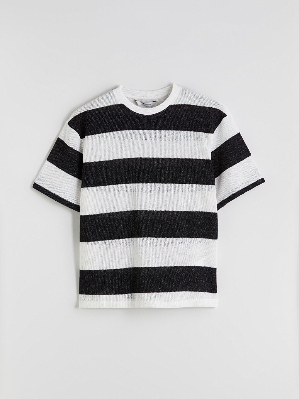 Lacivert Bisiklet Yaka Çizgili Erkek Tişört-4