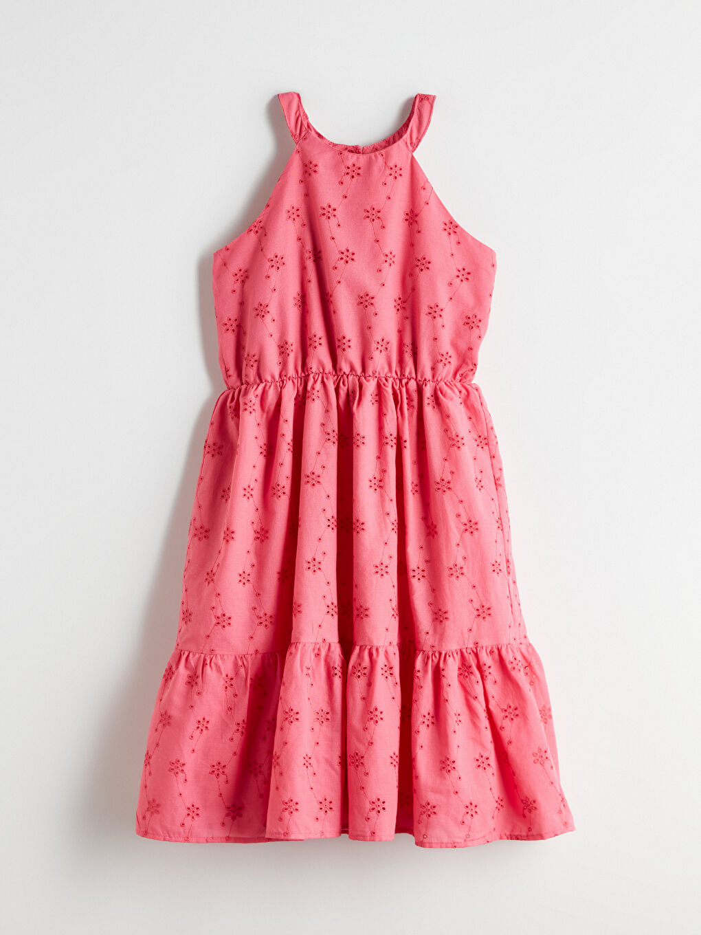 Pembe Halter Yaka Fisto Detaylı Kız Çocuk Elbise