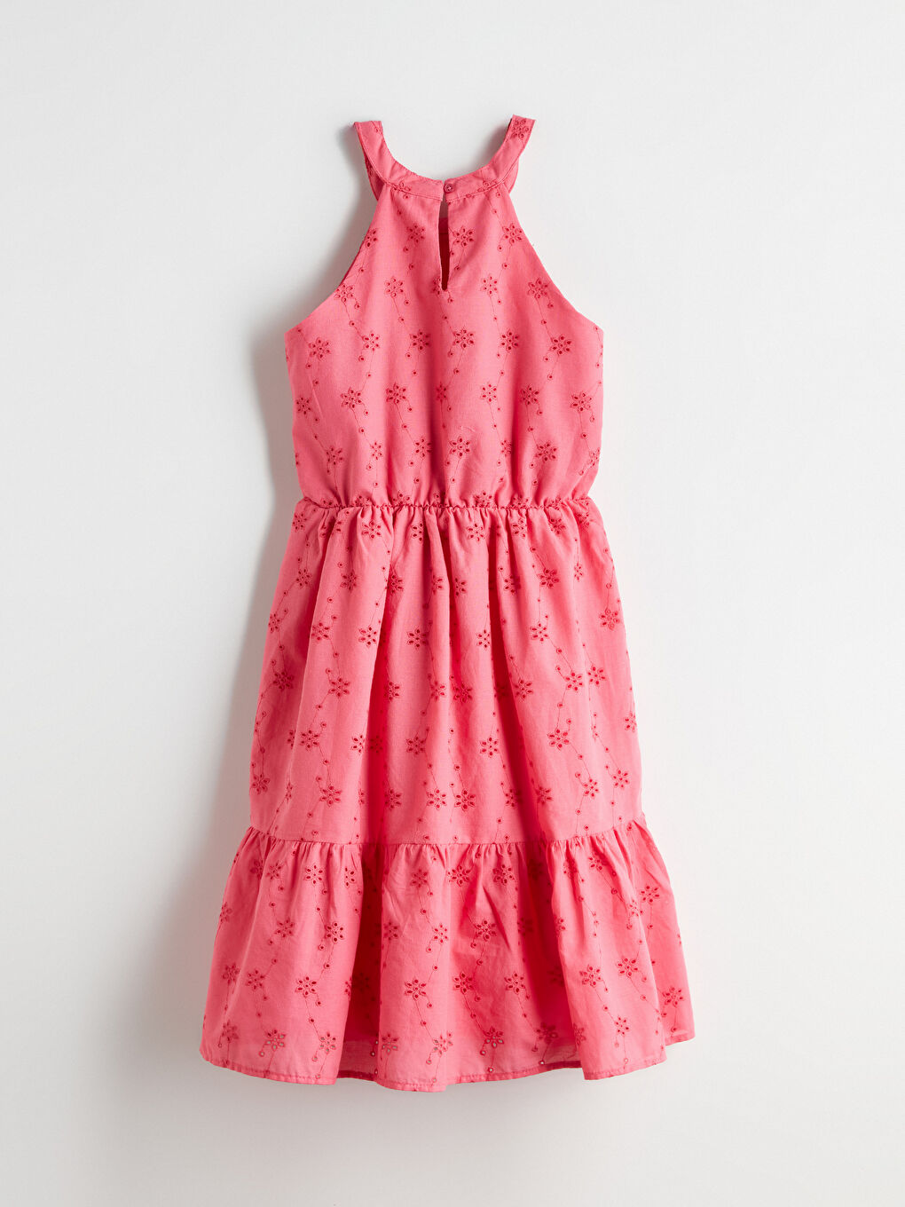 Pembe Halter Yaka Fisto Detaylı Kız Çocuk Elbise-2
