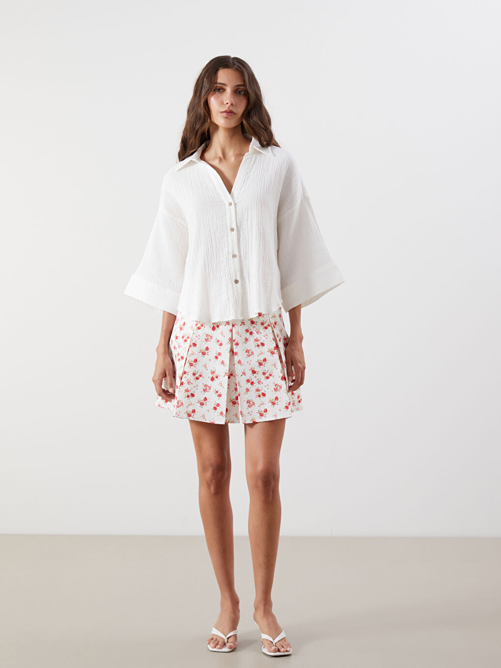 Ekru Oversize Müslin Kadın Gömlek-1