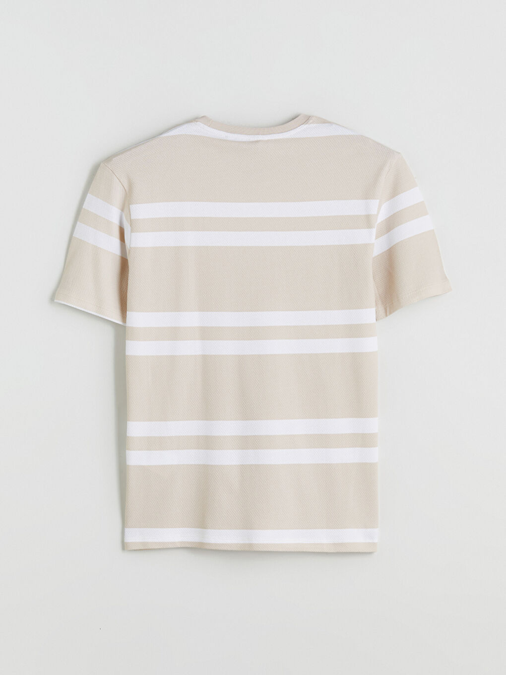 Bej Bisiklet Yaka Çizgili Penye Erkek Tişört-5