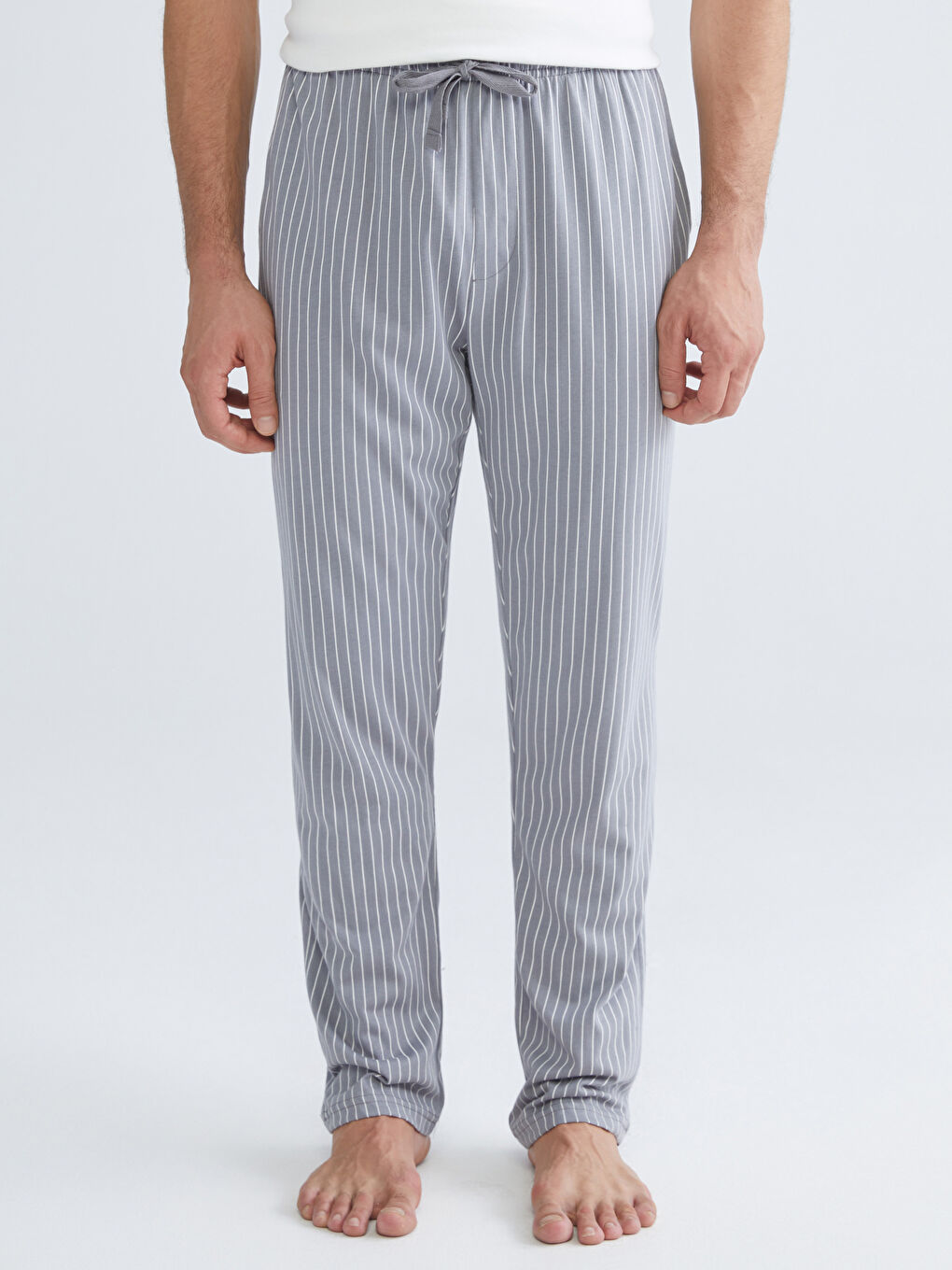 Bej Standart Kalıp Çizgili Erkek Pijama Altı-1