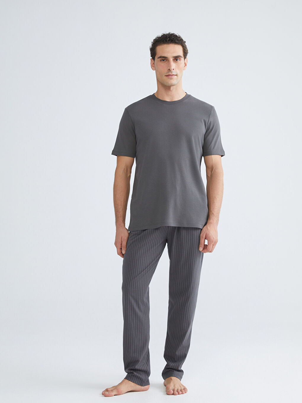 Gri Standart Kalıp Çizgili Erkek Pijama Altı