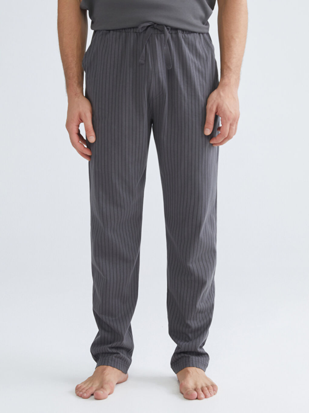 Gri Standart Kalıp Çizgili Erkek Pijama Altı-1