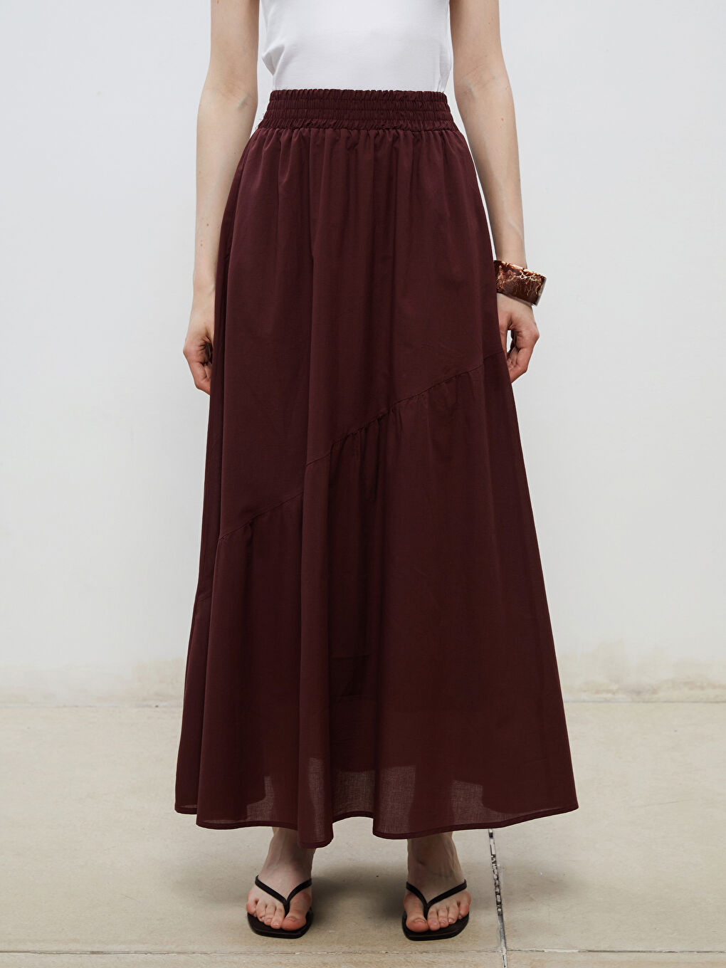 Bordo Beli Lastikli Pileli Etek-1