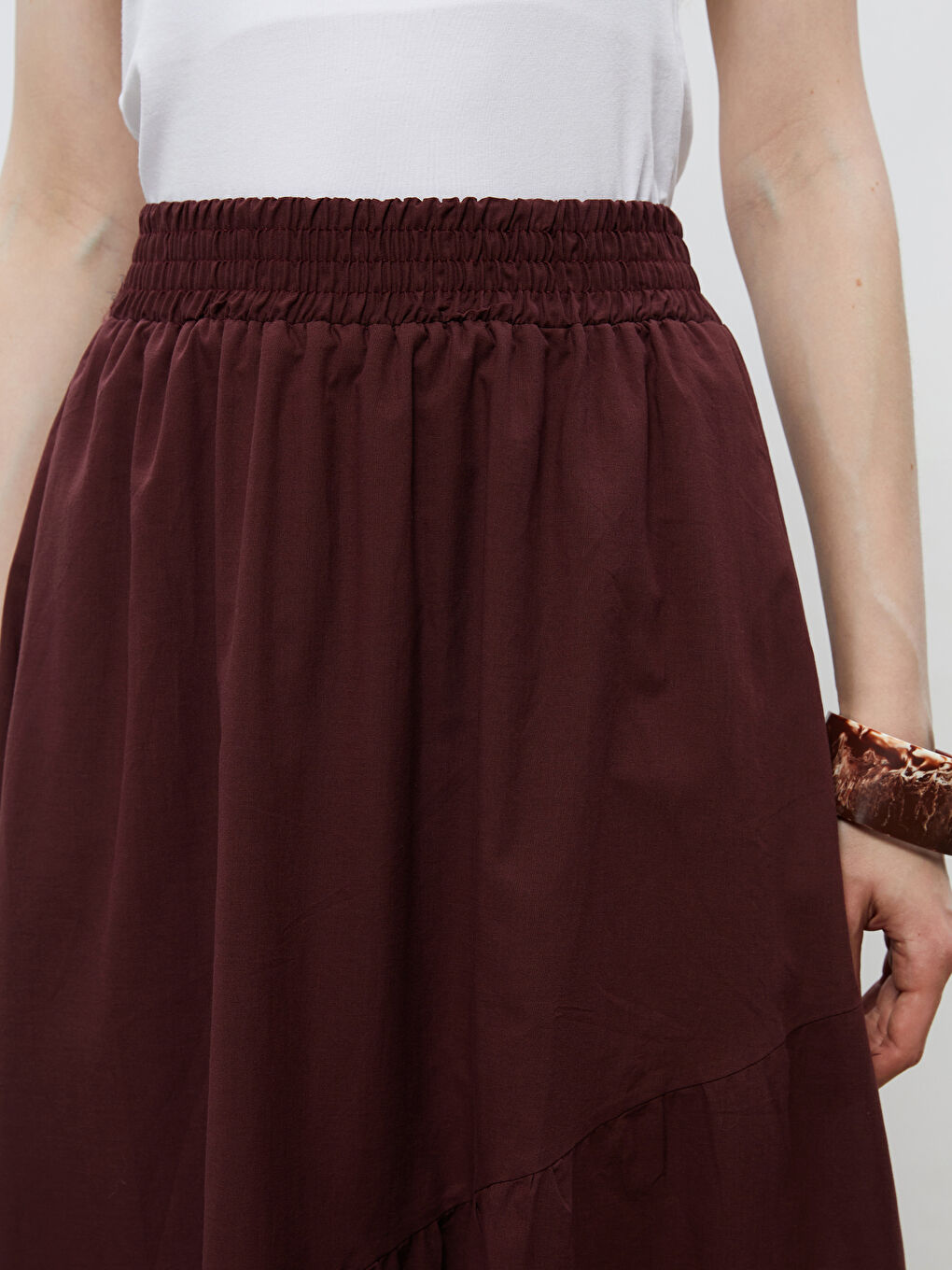 Bordo Beli Lastikli Pileli Etek-2