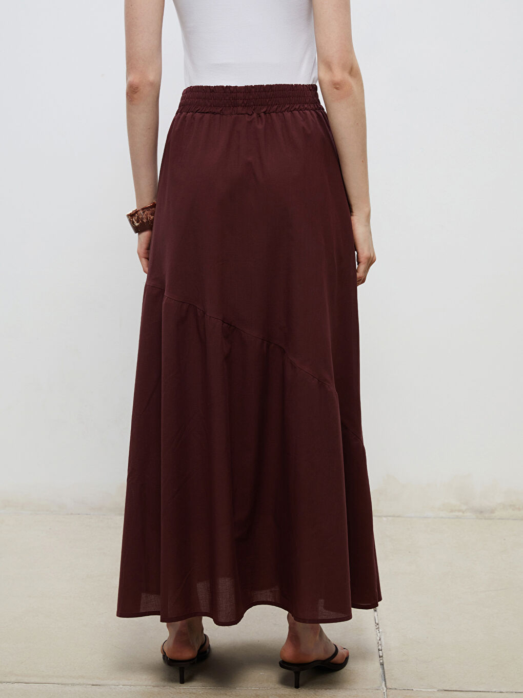 Bordo Beli Lastikli Pileli Etek-3