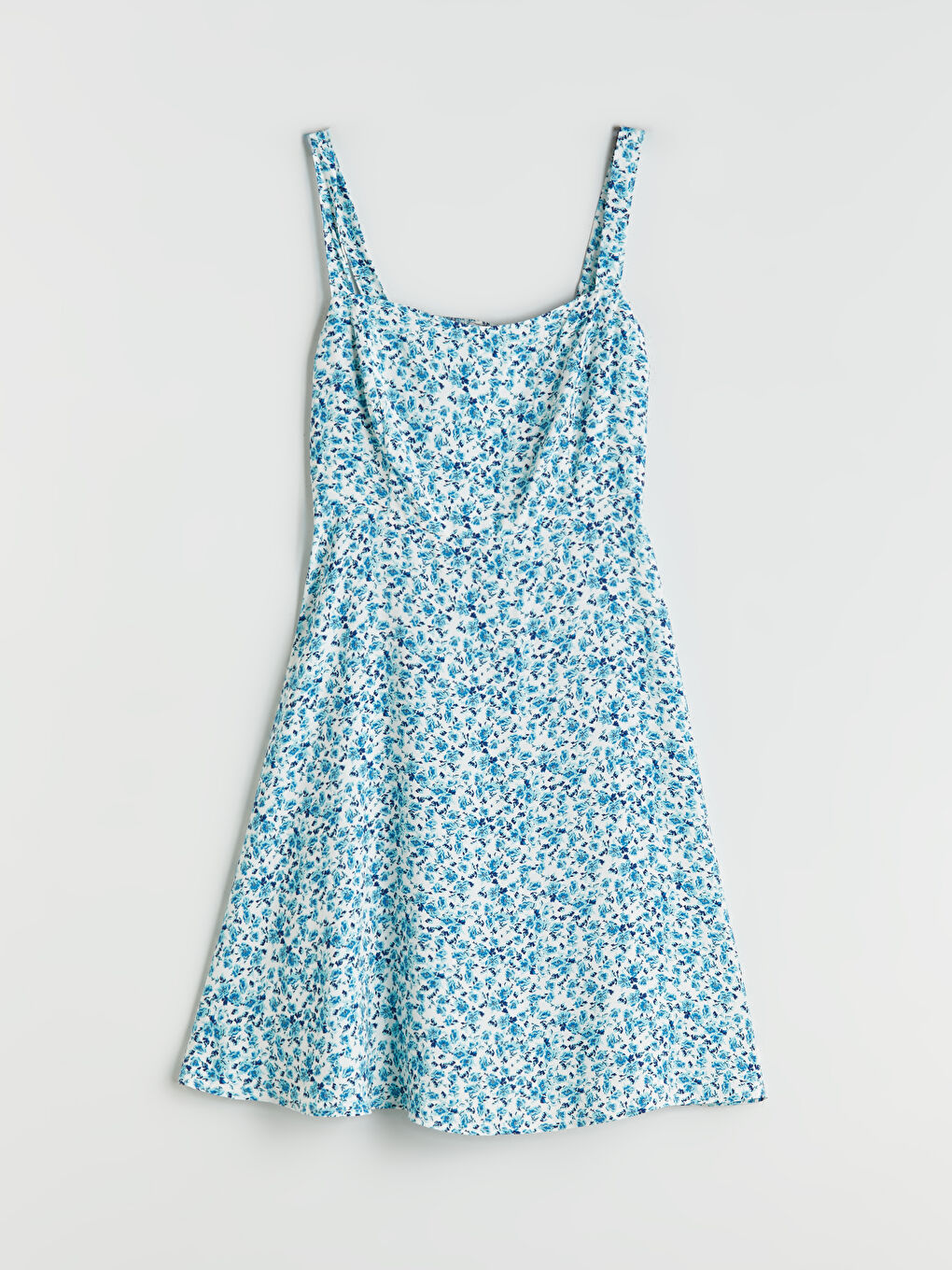 Karışık Kare Yaka Çiçekli Mini Elbise-4