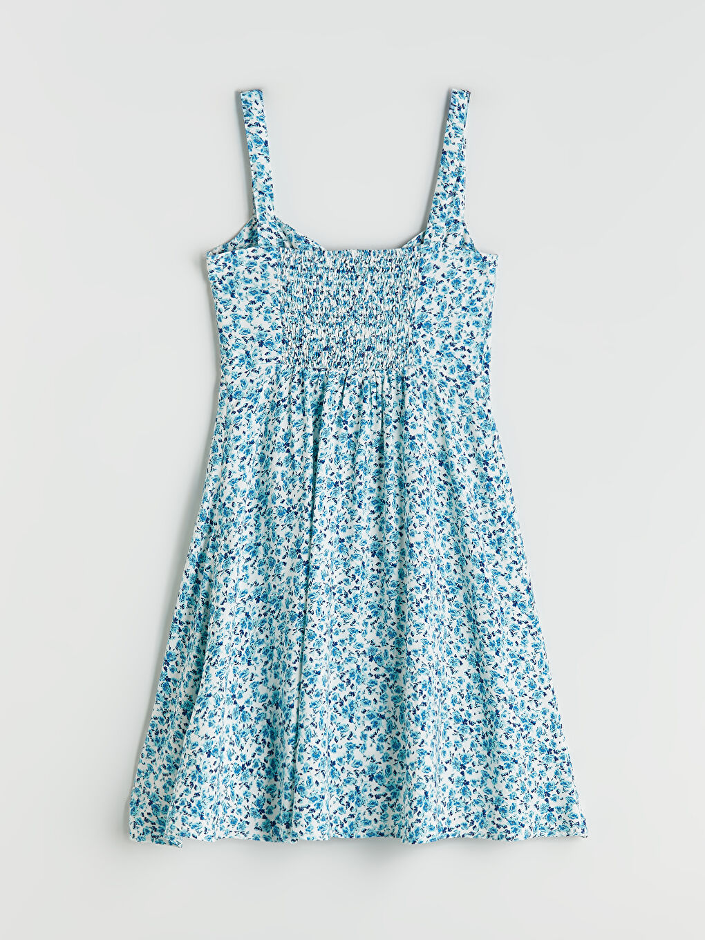 Karışık Kare Yaka Çiçekli Mini Elbise-5