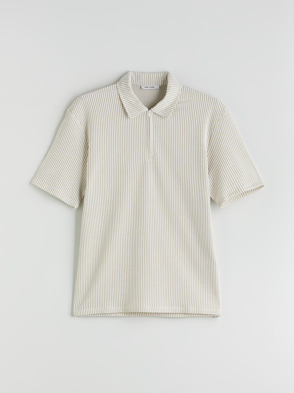 Bej Polo Yaka Çizgili Erkek Tişört-4