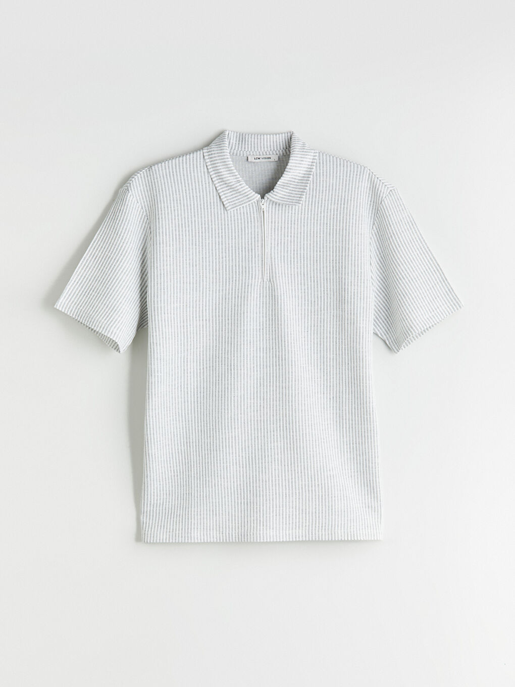 Gri Polo Yaka Çizgili Erkek Tişört-4