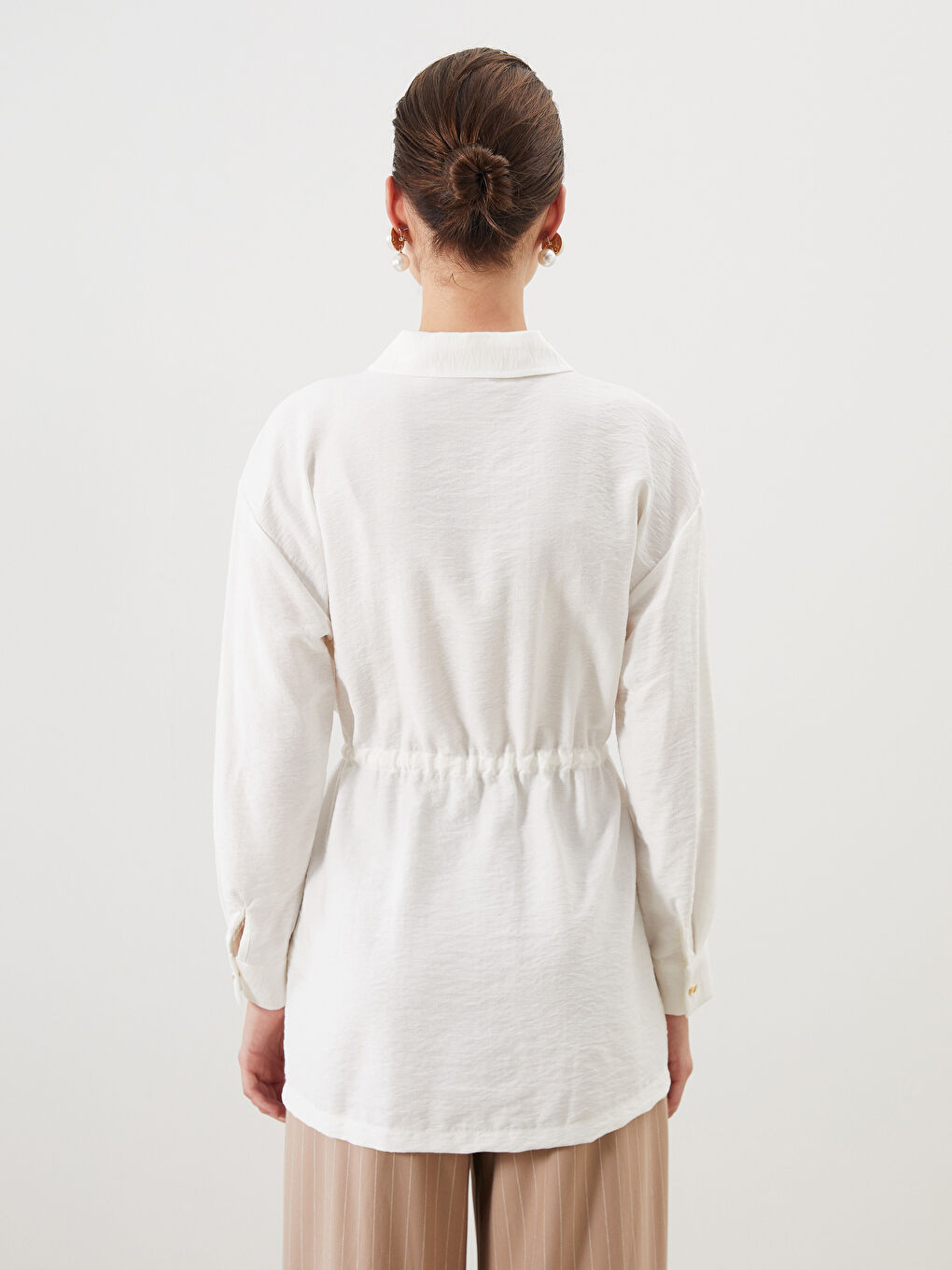 Ekru Bağcıklı Kadın Gömlek Tunik-3