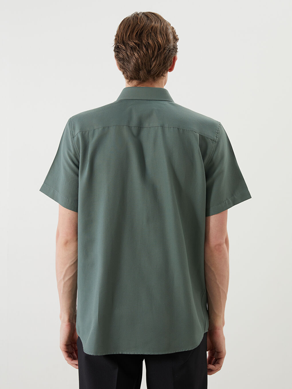 Yeşil Regular Fit Kısa Kollu Armürlü Erkek Gömlek-3