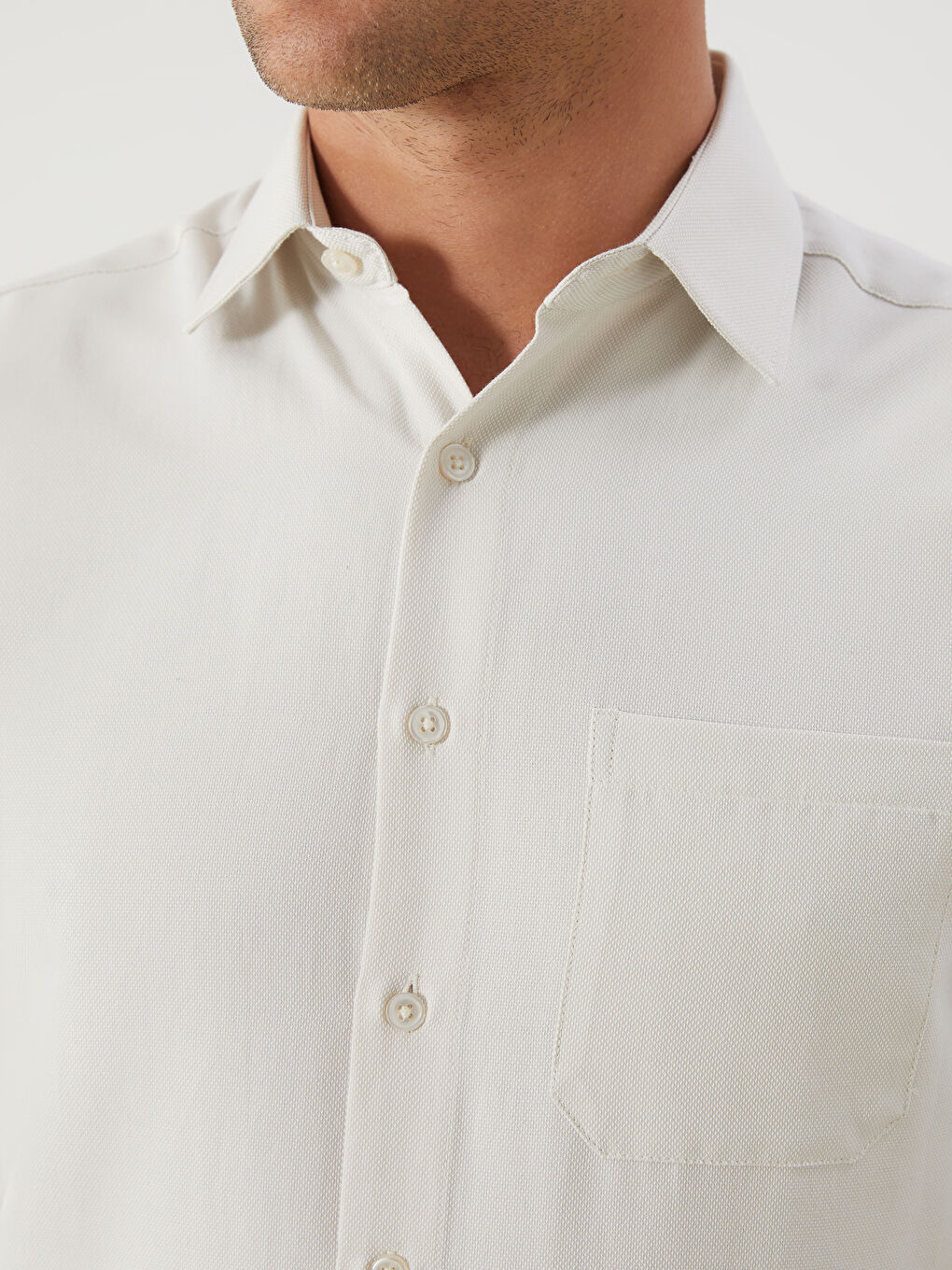 Bej Regular Fit Kısa Kollu Armürlü Erkek Gömlek-2