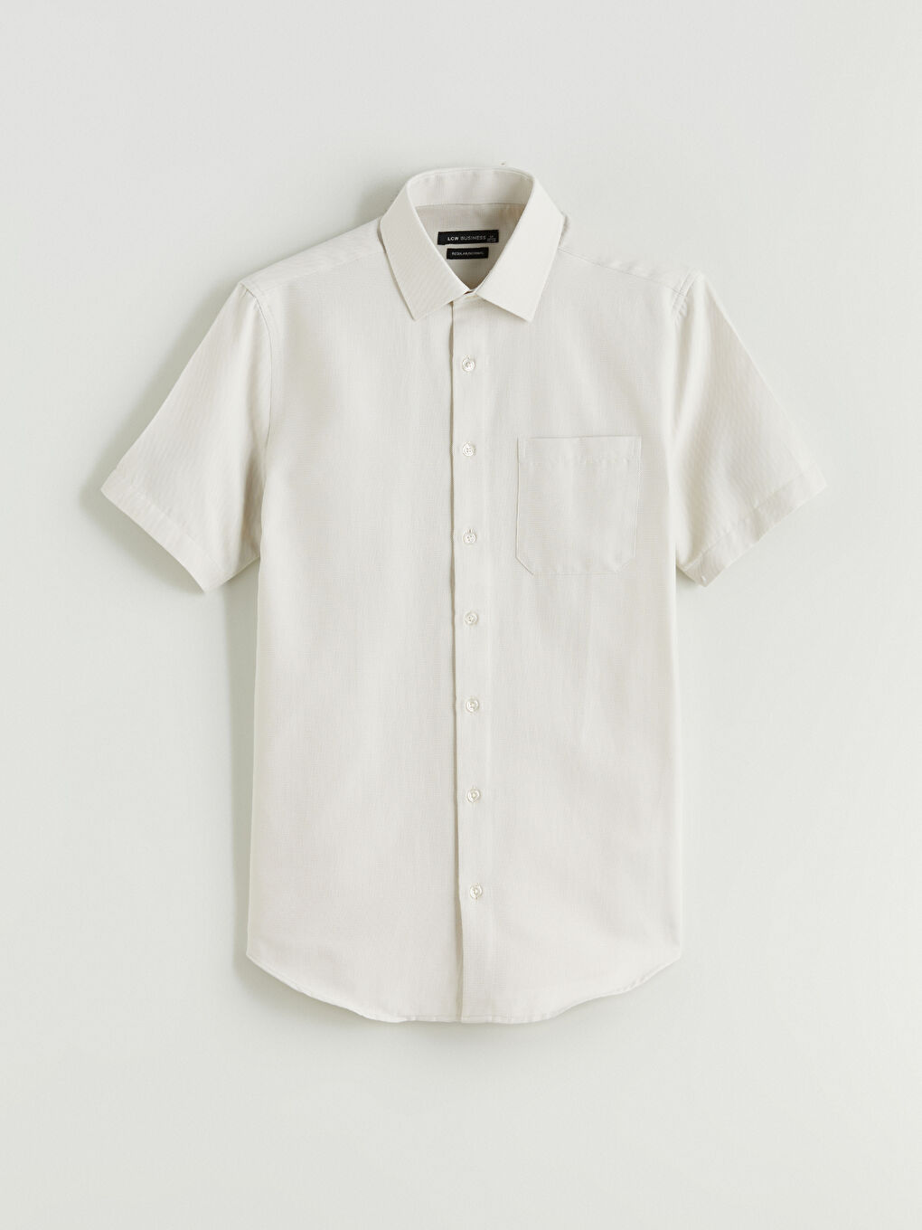 Bej Regular Fit Kısa Kollu Armürlü Erkek Gömlek-4