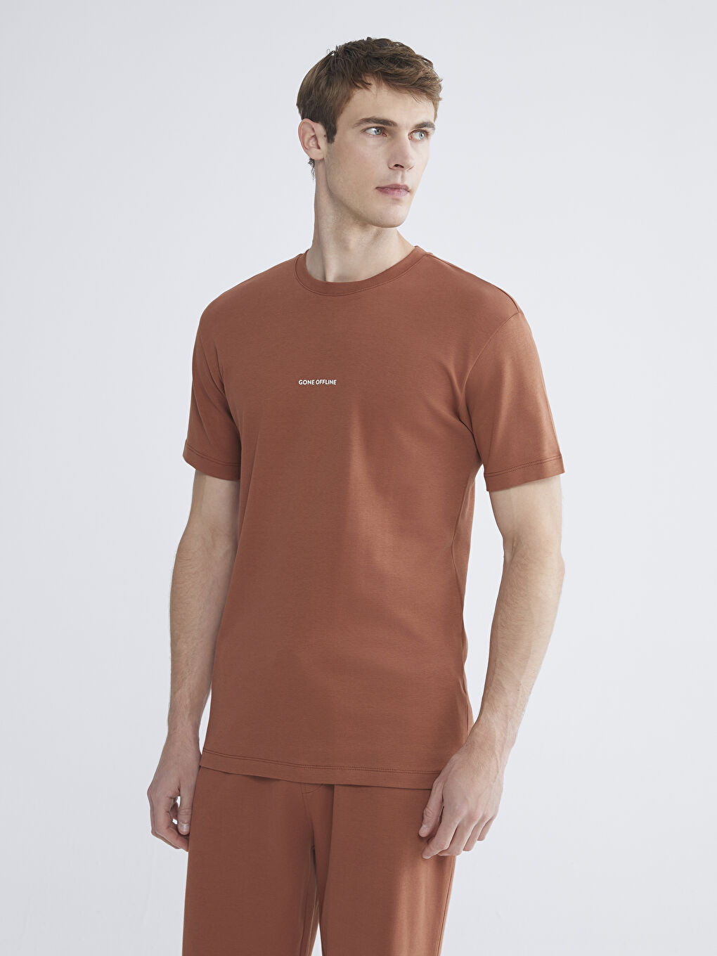 قميص بيجامة ياقة دائرية مطبوع جيرسي للرجال-1