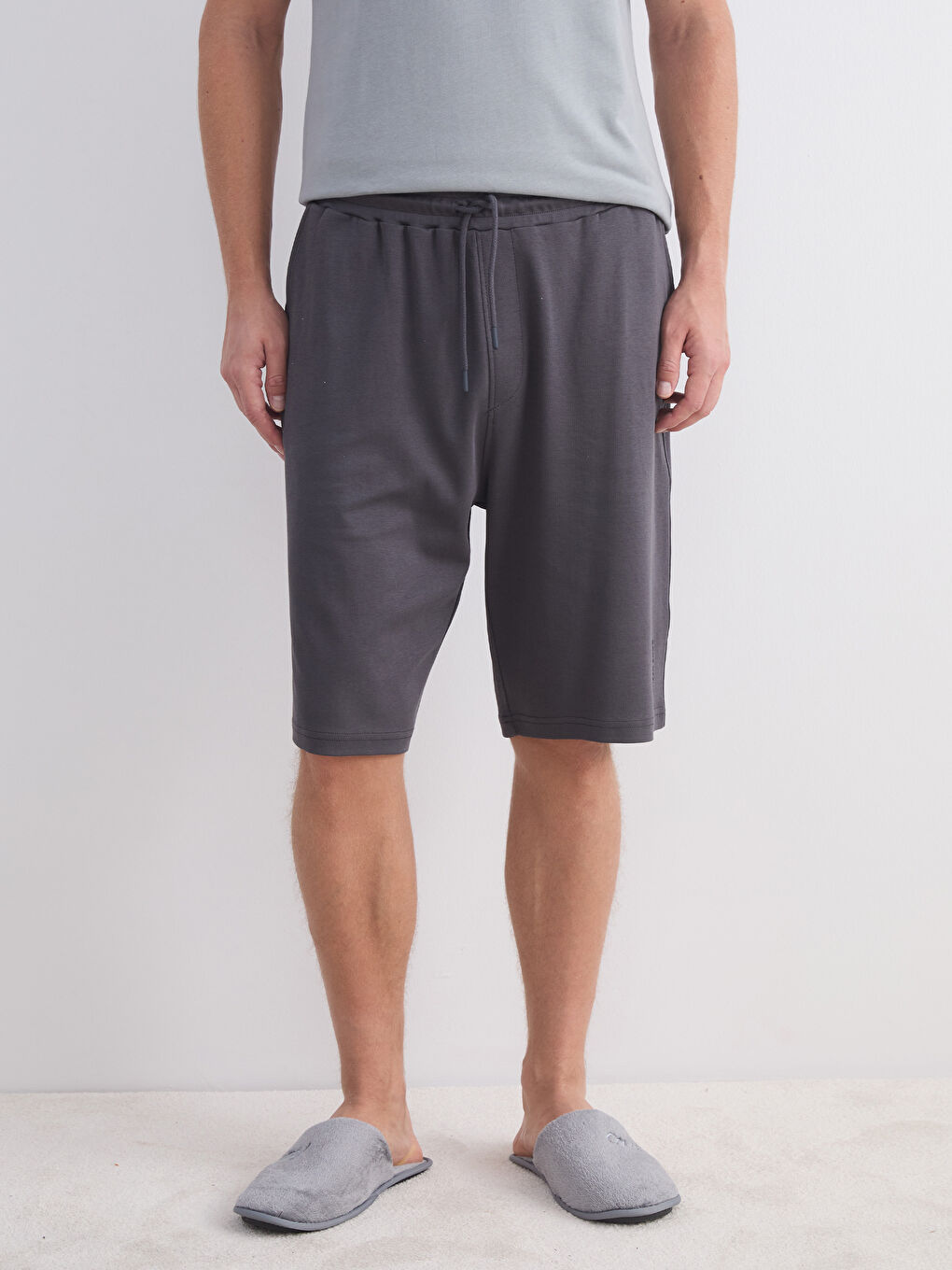 Gri Standart Kalıp Erkek Pijama Alt Şort-1