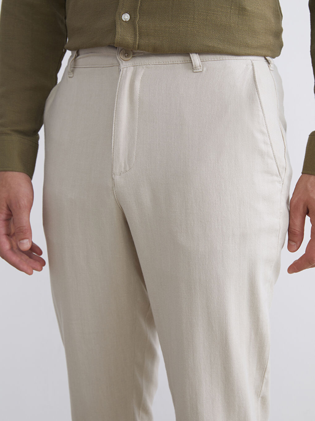 Slim Fit Linen Blend Men's Trousers-2