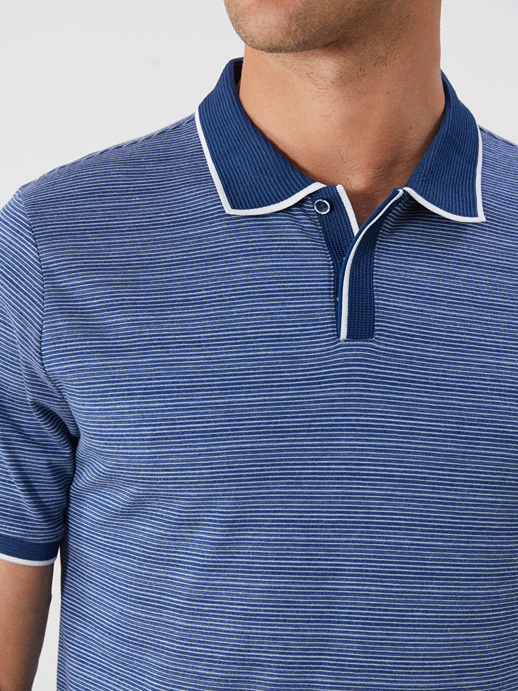 Mavi Polo Yaka Çizgili Erkek Tişört-2