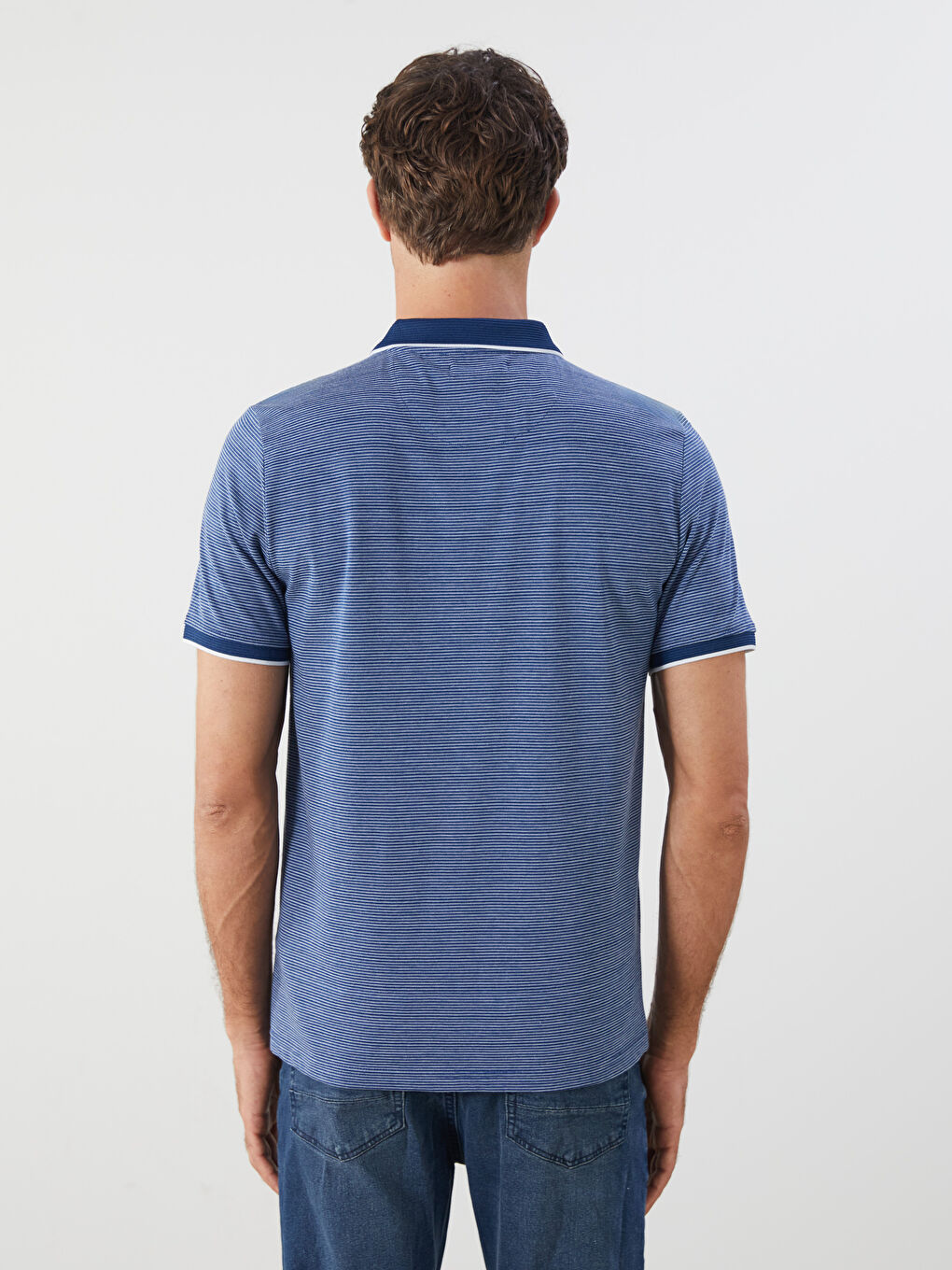 Mavi Polo Yaka Çizgili Erkek Tişört-3