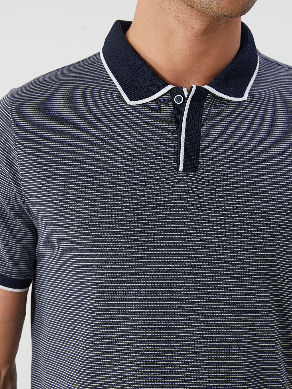 Lacivert Polo Yaka Çizgili Erkek Tişört-2