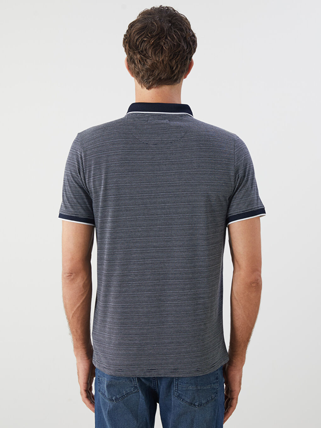 Lacivert Polo Yaka Çizgili Erkek Tişört-3