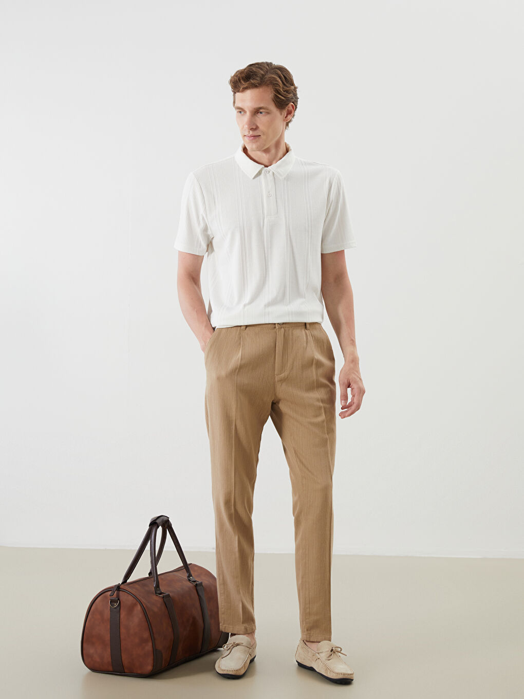 Ekru Polo Yaka Erkek Tişört-1