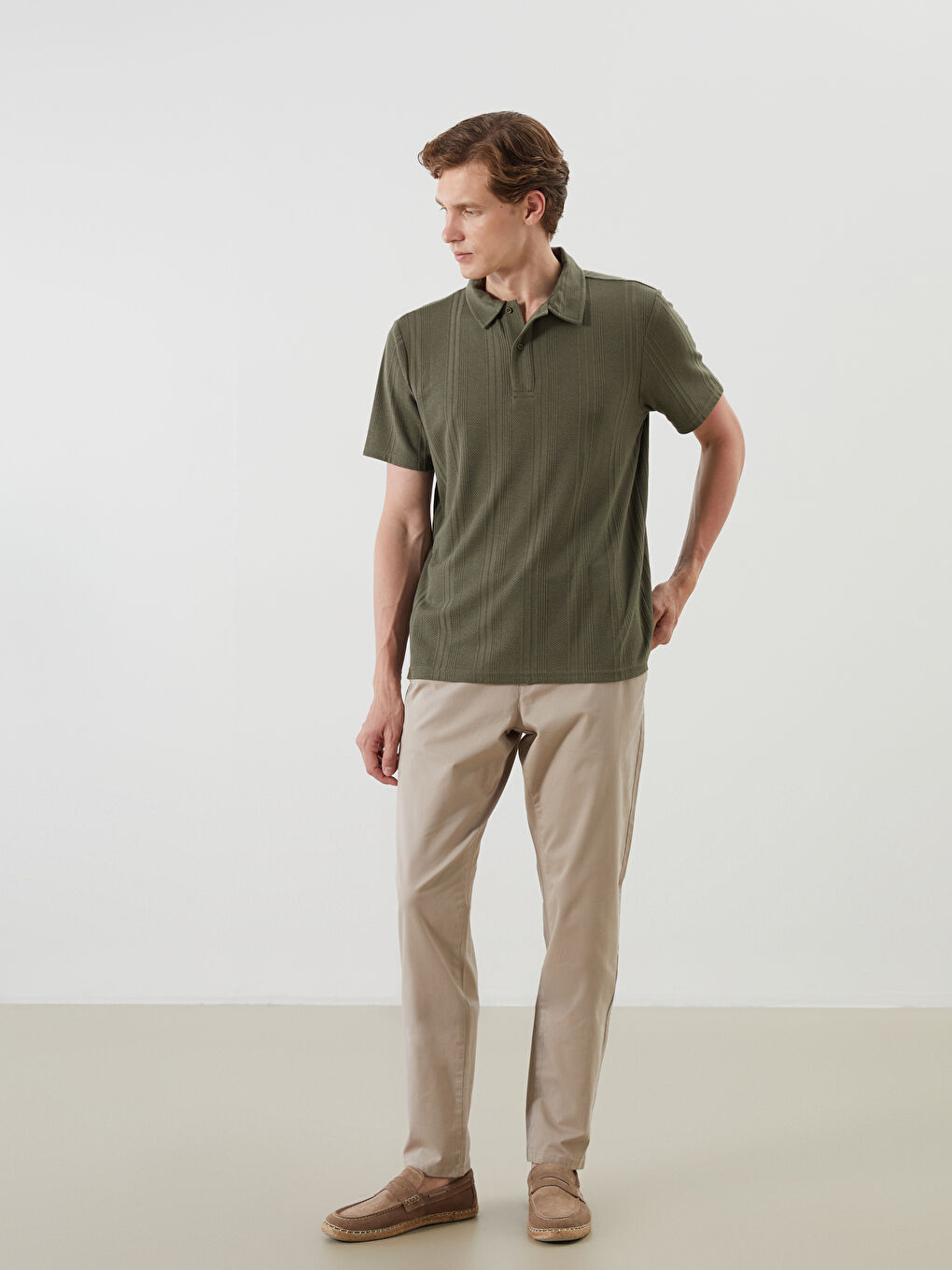 Haki Polo Yaka Erkek Tişört-1