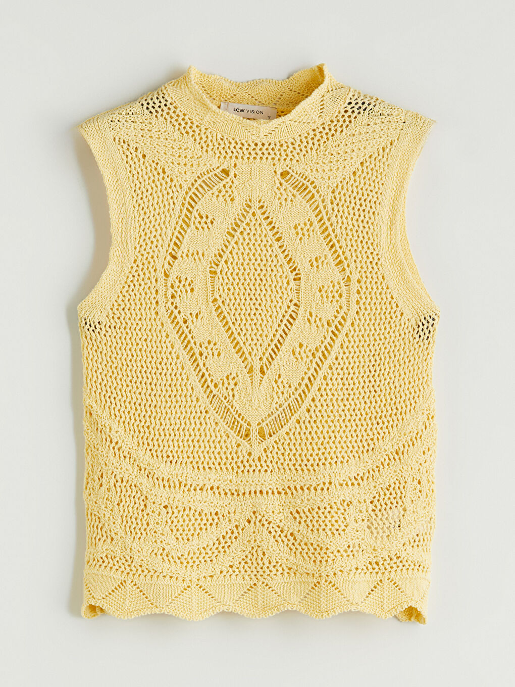 Sarı Dik Yaka Ajurlu Kadın Triko Atlet-4