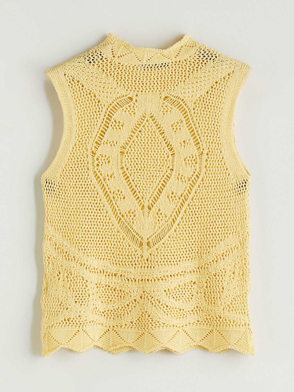 Sarı Dik Yaka Ajurlu Kadın Triko Atlet-5