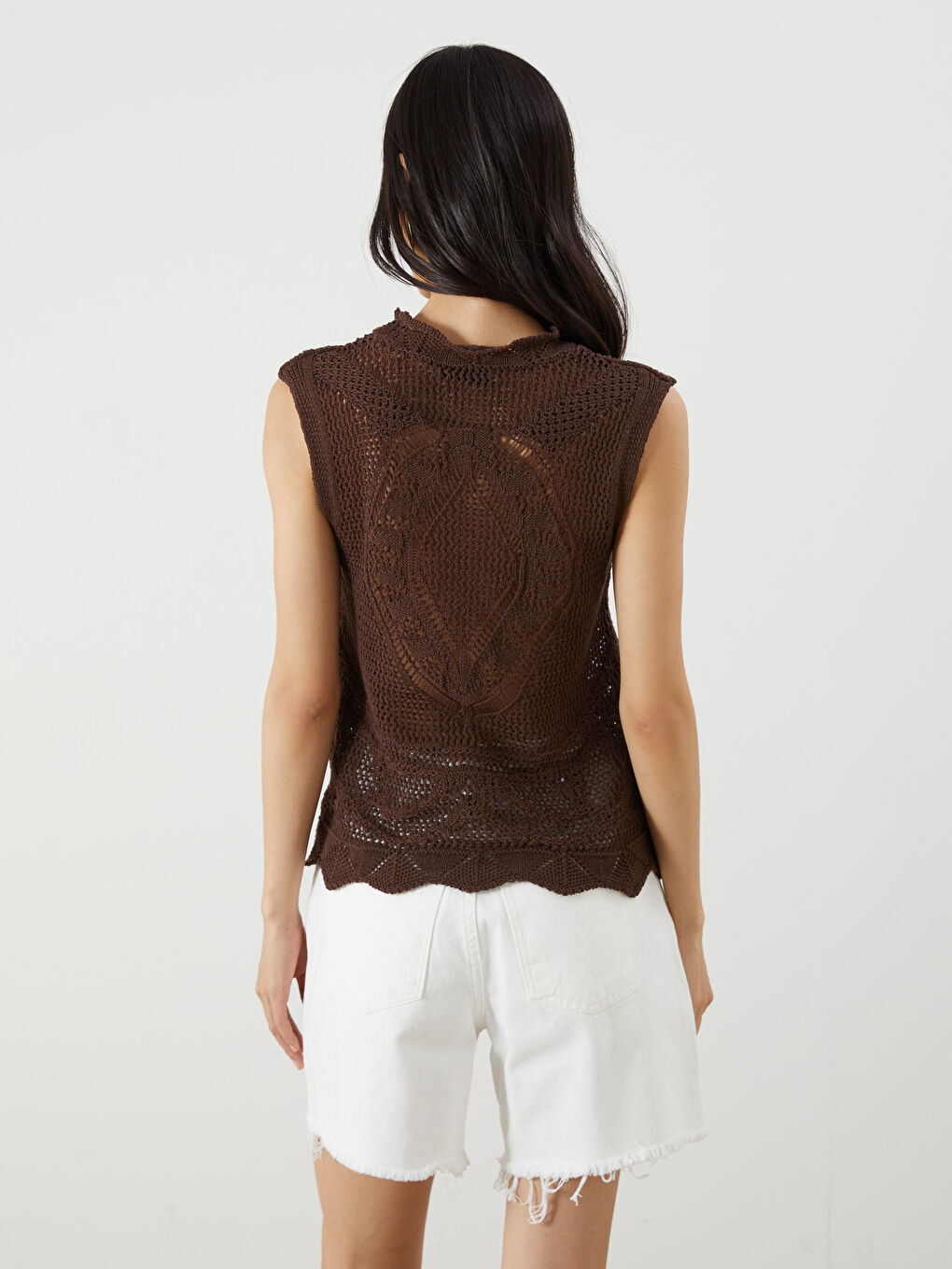 Kahverengi Dik Yaka Ajurlu Kadın Triko Atlet-3