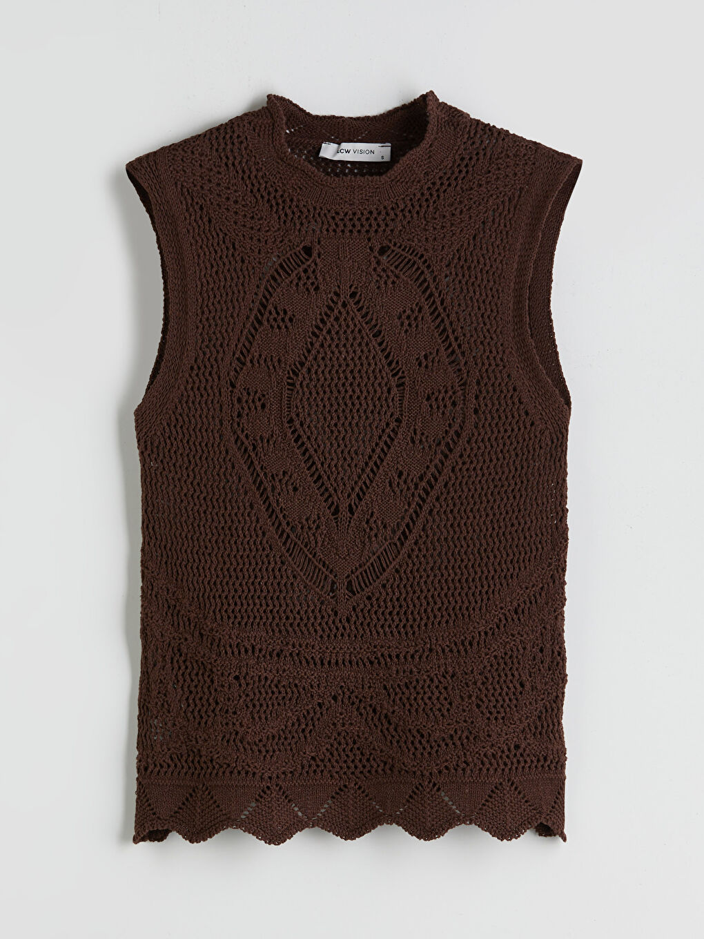 Kahverengi Dik Yaka Ajurlu Kadın Triko Atlet-4